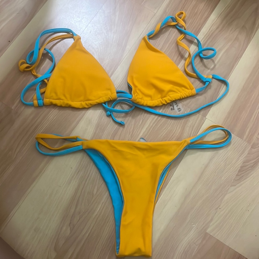 Orange and blue tie zaful bikini set
